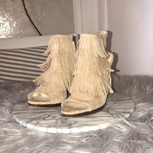 Vince Camino suede fringe peep toe bootie size 8